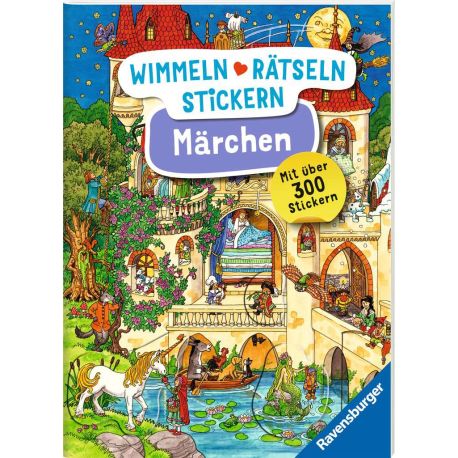 Ravensburger Wimmeln, Rätseln, Stickern: Märchen - Stickerbuch ab 4 Jahren, 13 Wimmelbilder, über 300 Sticker, Märchen