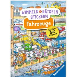 Ravensburger Wimmeln, Rätseln, Stickern: Fahrzeuge - Stickerbuch ab 4 Jahren, 13 Wimmelbilder, über 300 Sticker, Fahrz