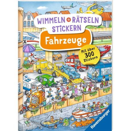 Ravensburger Wimmeln, Rätseln, Stickern: Fahrzeuge - Stickerbuch ab 4 Jahren, 13 Wimmelbilder, über 300 Sticker, Fahrz