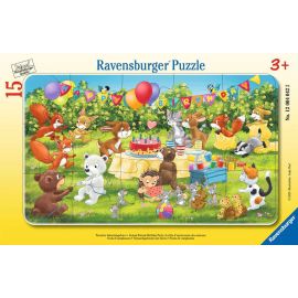 Ravensburger Kinderpuzzle - 12004042 Tierische Geburtstagsfeier - Rahmenpuzzle für Kinder ab 3 Jahren, mit 15 Teilen