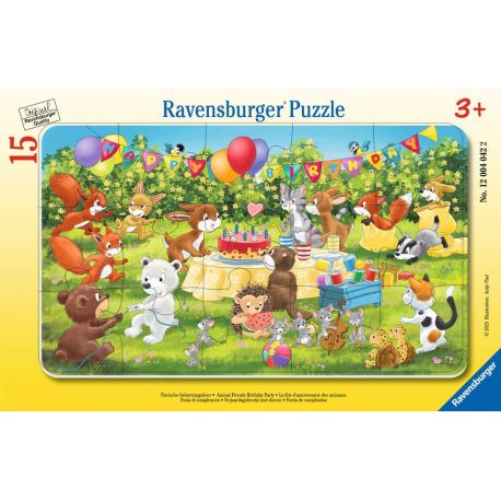 Ravensburger Kinderpuzzle - 12004042 Tierische Geburtstagsfeier - Rahmenpuzzle für Kinder ab 3 Jahren, mit 15 Teilen