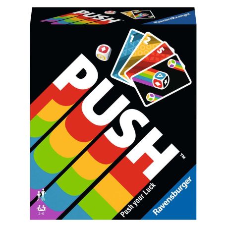Ravensburger 26828 - Push, Unterhaltsames Kartenspiel für die ganze Familie, Risiko ab 8 Jahren, Ablegespiel für 2-6 S