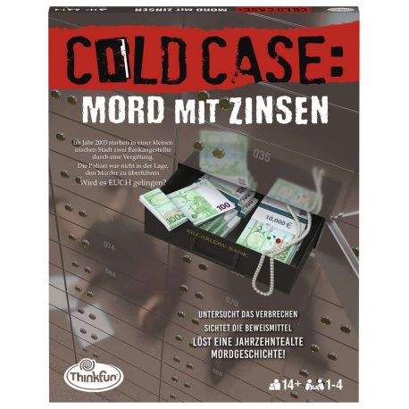 ThinkFun - 76486 - Cold Case: Mord mit Zinsen. Der Krimi im eigenen Heim. Wer findet den Mörder? Ein Rätsel-Spiel für