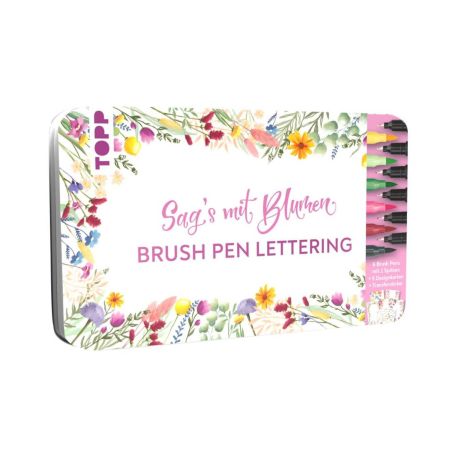 Handlettering Designdose Brush Pens Sags mit Blumen