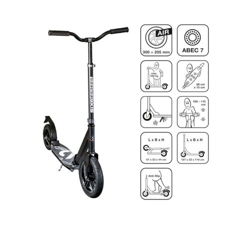 SIX DEGREES Aluminium Scooter All Terrain 300/205 mm schwarz