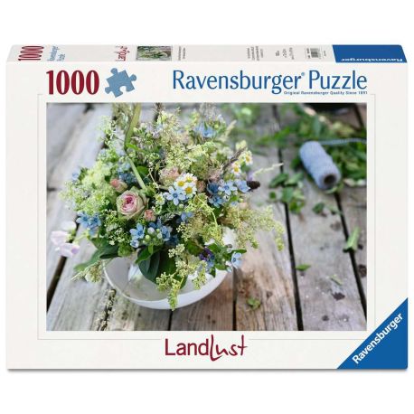 Ravensburger Puzzle 12001632 - Sommerlicher Wiesenstrauß mit Himmelblauem Südstern - 1000 Teile Landlust Puzzle für Ki
