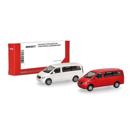 herpa - MiniKit Mercedes-Benz Vito Bus (W639 facelift / 2010), weiß und rot (2 Stück)