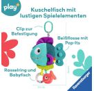 Ravensburger 4876 Play+ Pop-it Piranha (blau), Kuscheltier mit vielen Spieleffekten, Baby-Spielzeug ab 0 Monaten