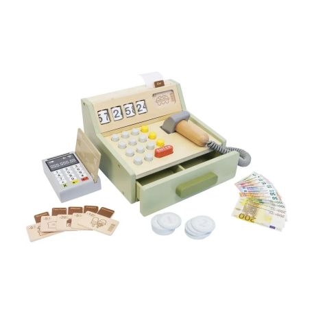 SpielMaus Küche Holz Registrierkasse mit Zubehör