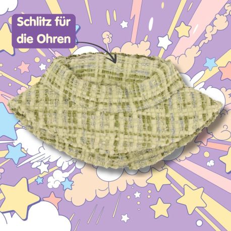 Monster Styles, Bouclé Latzhose mit Fischerhut, mintgrün, Größe 15 cm