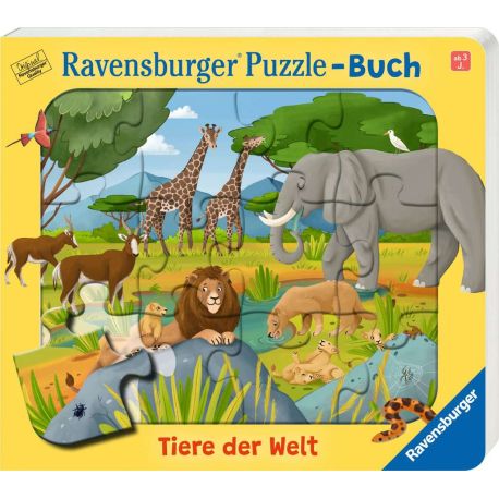 Ravensburger Puzzle-Buch: Tiere der Welt - Kinderbuch ab 3 Jahren, Puzzle mit 12 Teilen, Spielbuch, Wimmelbuch, Pappbi