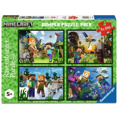 Ravensburger Kinderpuzzle 05716 - Biome erforschen – 4x 100 Teile Puzzle in einer Box, für Puzzle-Freunde und Minecraf