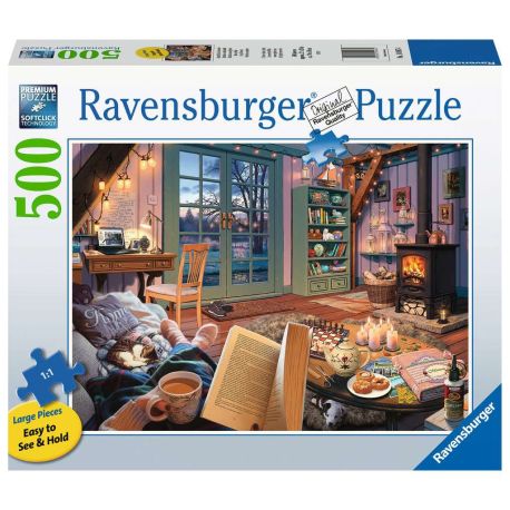 Ravensburger Puzzle 14967 - Gemütliche Leseecke - 500 Teile Large Pieces, Puzzlespaß mit größeren Puzzleteilen für die