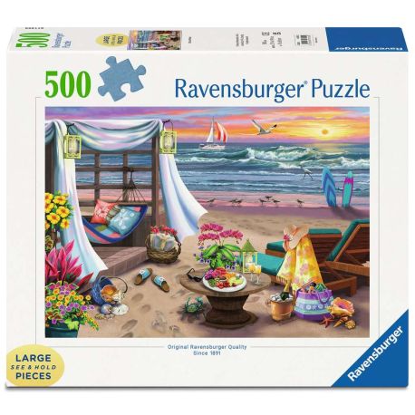 Ravensburger Puzzle 16792 - Die Oase am Strand - 500 Teile Large Pieces, Puzzlespaß mit größeren Puzzleteilen für die