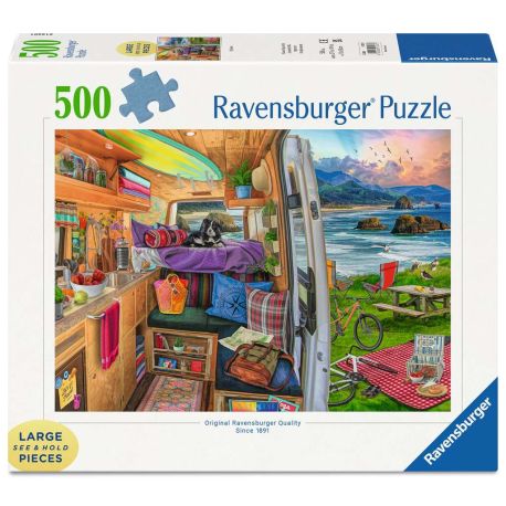 Ravensburger Puzzle 17473 - Beim Camping - 500 Teile Large Pieces, Puzzlespaß mit größeren Puzzleteilen für die ganze