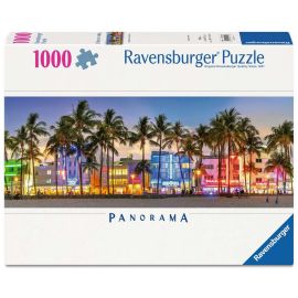 Ravensburger Puzzle 12001710 - Nachtlichter am Ocean Drive - Panorama-Puzzle Miami Beach mit 1000 Teilen, für Flor