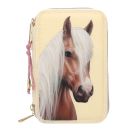 Miss Melody 3 Fach Federtasche mit Pferdekopf Applikation