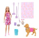 Barbie Malibu Hundespaziergang Spielset, enthält Puppe, Hund zum Spazierengehen und Häufchenmachen   Zubehör