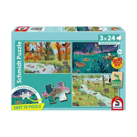 Schmidt Spiele Kinderpuzzle 3x24Teile Wald   Wiesentiere