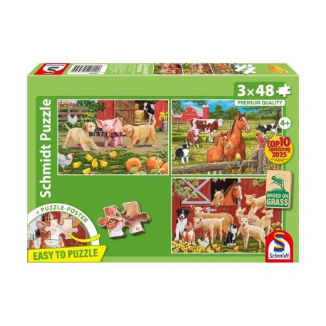 Schmidt Spiele Kinderpuzzle 3x48Teile Tiere auf dem Bauernhof