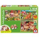 Schmidt Spiele Kinderpuzzle 3x48Teile Tiere auf dem Bauernhof
