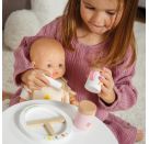 Puppen-Fütterset ''Freche Früchtchen'' aus Holz mit Teller, Löffelchen, Schnabeltasse und Breiglas,