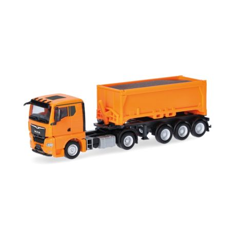 herpa - MAN TGX GN Abraummulden-Sattelzug mit Ladegut, kommunalorange