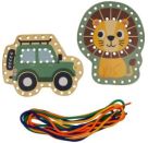 Mein kleines Bastelset: Fädel-Karten - Löwe / Jeep