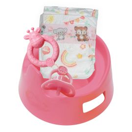 Puppen-Töpfchenset mit Zubehör   15 cm, rosa (Rassel, Schnuller, große Windel)