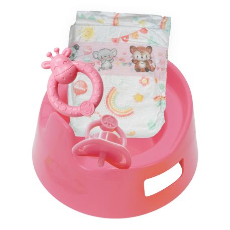 Puppen-Töpfchenset mit Zubehör   15 cm, rosa (Rassel, Schnuller, große Windel)