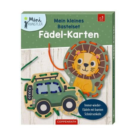 Mein kleines Bastelset: Fädel-Karten - Löwe / Jeep