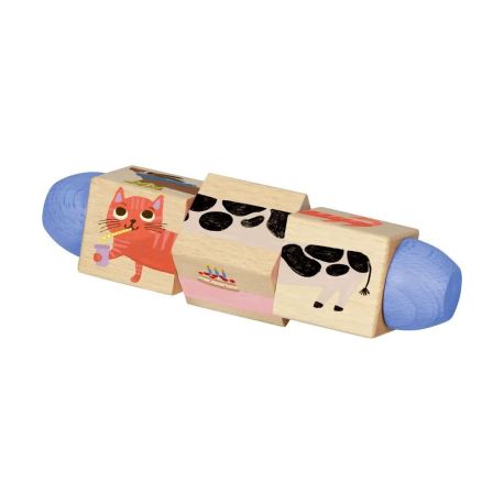 Holz-Dreh-Puzzle - Hund, Katze, Schwein, Kuh