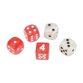 Würfel-Set für Backgammon, Kunststoff, rot und weiß, 16 mm, 4 Würfel, 1 Doppler