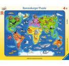 Ravensburger 6641 Puzzle Weltkarte mit Tieren 30-48 Teile