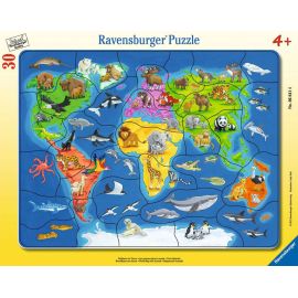 Ravensburger 6641 Puzzle Weltkarte mit Tieren 30-48 Teile