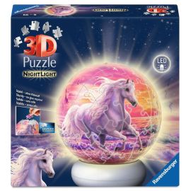 Ravensburger 3D Puzzle Nachtlicht Pferde am Strand - Puzzle-Ball mit LED Nachtlicht als Nachttischlampe für Kinder ab
