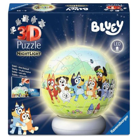 Ravensburger 3D Puzzle Nachtlicht Bluey - Puzzle-Ball mit LED Nachtlicht als Nachttischlampe für Kinder ab 6 Jahren