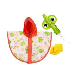 Puppen-Regen-Set Froschi Carlo mit Regenschirm, Regencape und Stiefelchen, Gr. 28-35 cm