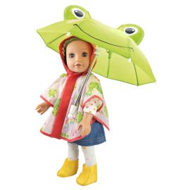 Puppen-Regen-Set Froschi Carlo mit Regenschirm, Regencape und Stiefelchen, Gr. 35-45 cm