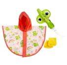 Puppen-Regen-Set Froschi Carlo mit Regenschirm, Regencape und Stiefelchen, Gr. 35-45 cm