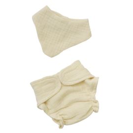 Puppen-Babyset mit Stoffwindel und Lätzchen aus 100 % Bio-Baumwolle, ecru, 2-teilig, Gr. 35-45 cm