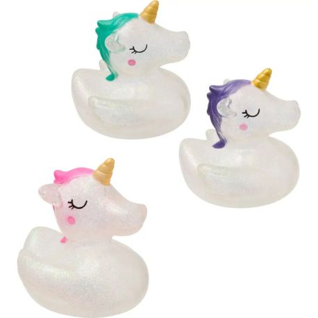 RP Badeente Glitzer-Einhorn, 3-fach sortiert Dieses transparente Bade-Einhorn in schimmernder Glitzer-Optik und mit go