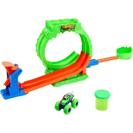 Hot Wheels Monster Trucks Mutant Chaos, Spielset Loop-Challenge mit Wreckin’ Wolf Spielzeug-Truck und Slime