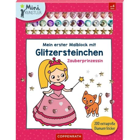 Mein erster Malblock mit Glitzersteinchen – Zauberprinzessin - 200 extragroße Diamant-Sticker