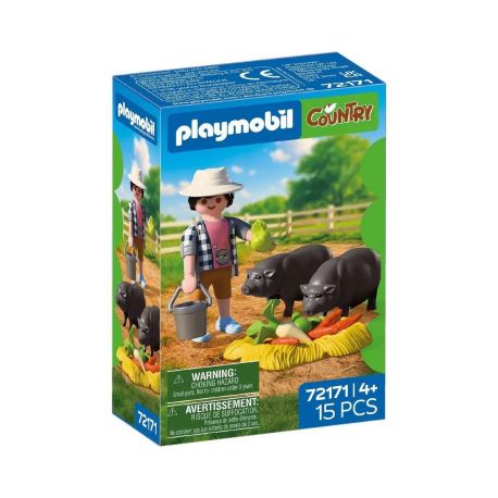 Landwirt mit Hängebauchschwein