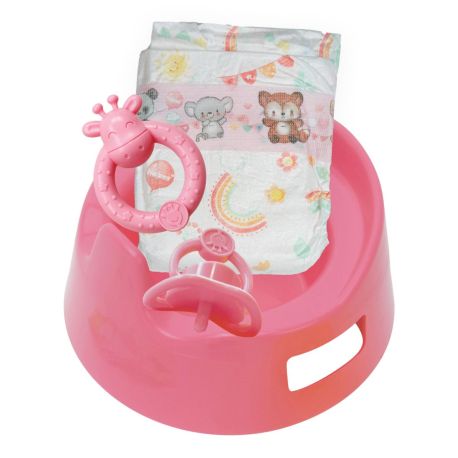 Puppen-Töpfchenset mit Zubehör   15 cm, rosa (Rassel, Schnuller, große Windel)