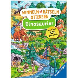 Ravensburger Wimmeln, Rätseln, Stickern: Dinosaurier - Stickerbuch ab 4 Jahren, 13 Wimmelbilder, über 300 Sticker, Din