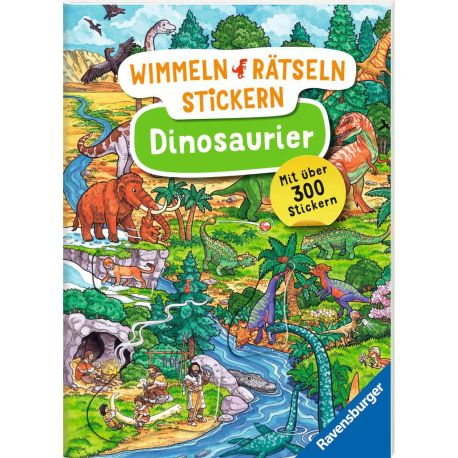 Ravensburger Wimmeln, Rätseln, Stickern: Dinosaurier - Stickerbuch ab 4 Jahren, 13 Wimmelbilder, über 300 Sticker, Din