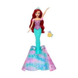 Disney Princess Arielle, von Mensch zu Meerjungfrau verwandelbare Modepuppe mit Fabius und 2 Zubehörteilen