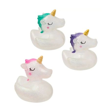 RP Badeente Glitzer-Einhorn, 3-fach sortiert Dieses transparente Bade-Einhorn in schimmernder Glitzer-Optik und mit go